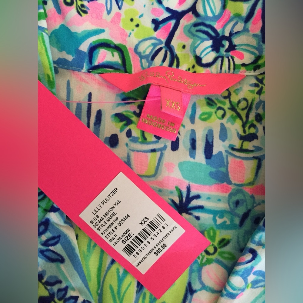 Lilly Pulitzer "Lilly's House" Pajama Top XXS NWT - Picture 4 of 4